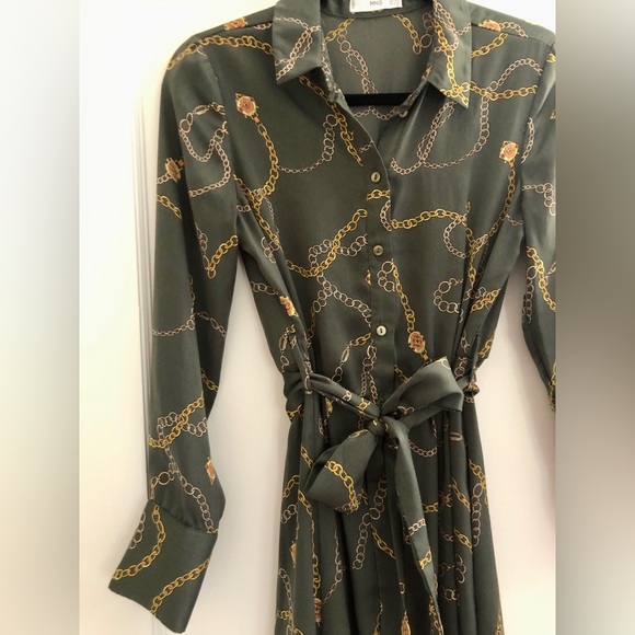 Mango Green Chain Print Midi Shirt Dress size 2 - Picture 7 of 10